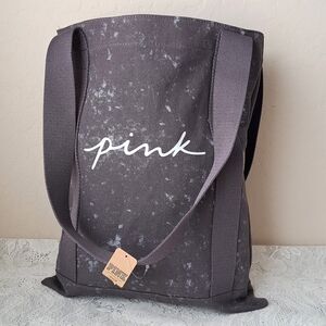 Victoria's Secret PINK Canvas Travel Tote Bag Beach Gym Gray Logo NWT